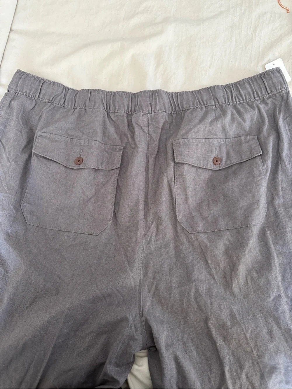 Island Passport Gray Linen Cotton Blend Pull On Pants 2X Elastic Waist Summer